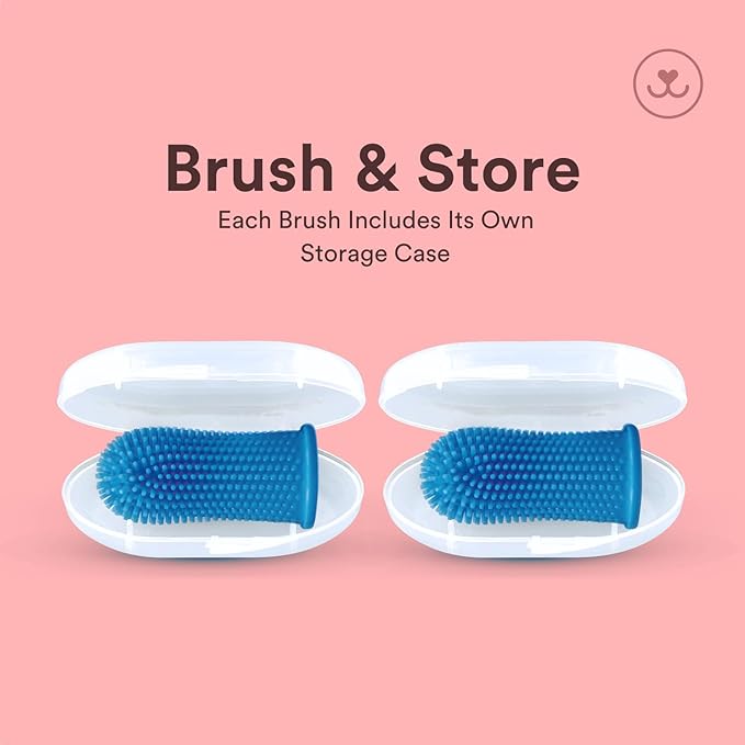 Jasper Large Dog Toothbrush, 360 Degree Pet Tooth Brushing Kit, Cat Toothbrush, Canine Dental Care & Teeth Cleaning Kit, Pet Finger Tooth Brush, Use with Dog Toothpaste, 2-Pack Navy-Blue Large