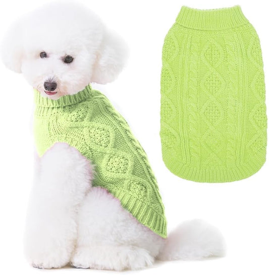 BINGPET Thermal Knitted Dog Sweater for Small Medium Large Dogs,Winter Dog Cat Coat Warm Sweartershirts Outfits,Classic Cable Knit Turtleneck Pullover Dog Jumper Coat Warm Sweartershirts