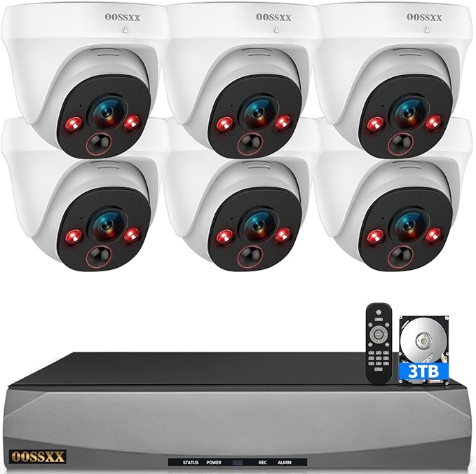 OOSSXX (4K HD & 130° Ultra Wide-Angle) 2-Way Audio 8MP Wired, 6Pcs Dome PoE IP Cameras for Home Security Outdoor Camera System Surveillance Video Indoor, Smart PIR Detection