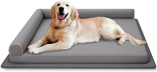 Chew-Proof Dog Bed Medium Size Dog Orthopedic Waterproof Pet Bed Memory Foam with Anti-Slip Mat Washable Dog Couch (Grey)
