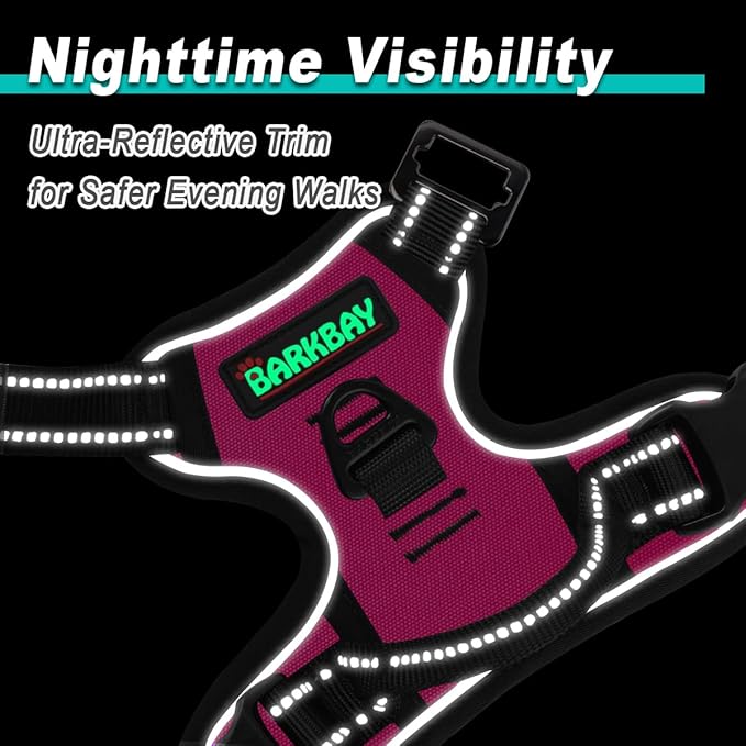 BARKBAY Dog Harness No Pull 3 Buckles for Medium Dogs - Adjustable, Reflective, Comfortable, No Choke, Heavy-Duty - Perfect for Outdoor Training, Walking, and Hiking - Strong & Durable - M & Pink