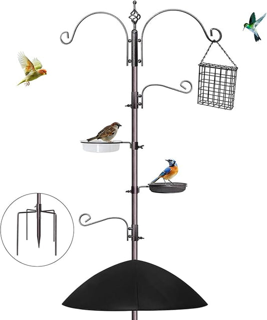 Bird Feeder, 91In Bird Feeder Pole with Squirrel Baffle, Shepherds Hooks for Outdoor Heavy Duty for Attracting Wild Birds, Easy Assembly for Courtyards(Weld, Black 91IN)