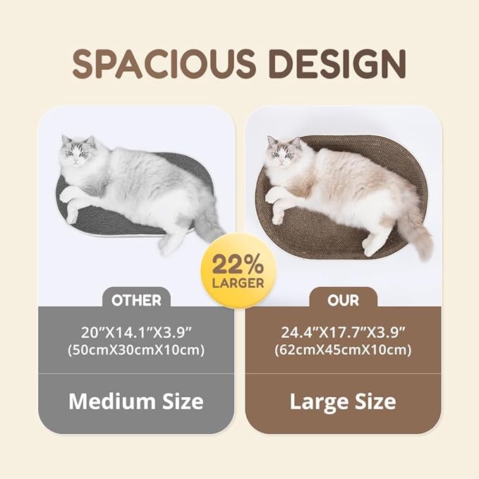Cat Scratcher Cardboard Bed for Indoor Cats – Large (24.4x17.7x3.9in), Lounger, Round, Reversible, Durable, Protects Furniture, Cat Bowl & Scratching Pad, Safe with Cornstarch Glue