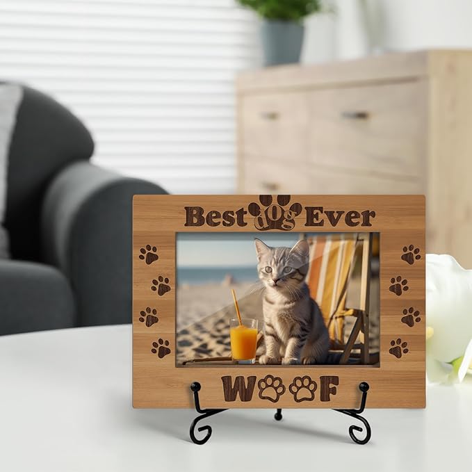 Pet Picture Frame, Dog Picture Frame Birthday Gift for Dog Owner Mom Friend, Wooden Photo Frame with Stand, 4x6" Photo Frame for Tabletop Display, Home Office Bedroom Desk Decor Shelf Display/XK48