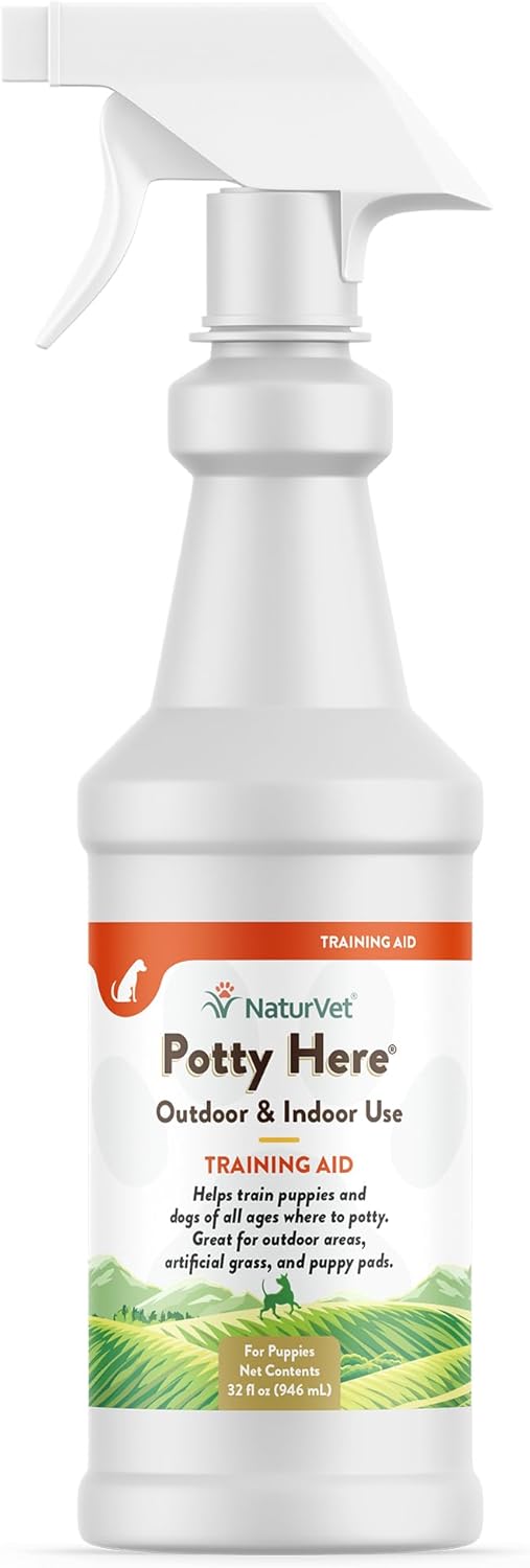 NaturVet – Potty Here Training Aid Spray | Attractive Scent Helps Train Puppies & Dogs Where To Potty | Formulated For Indoor & Outdoor Use | 32 oz