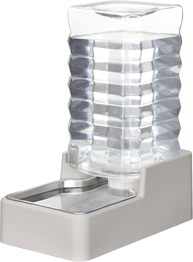 RIZZARI Stainless Steel Pet Water Feeder: 9L Automatic Leak-Proof Gravity Dispenser for Cats Dogs Indoor Outdoor Use（Beige Without Filter,9L）