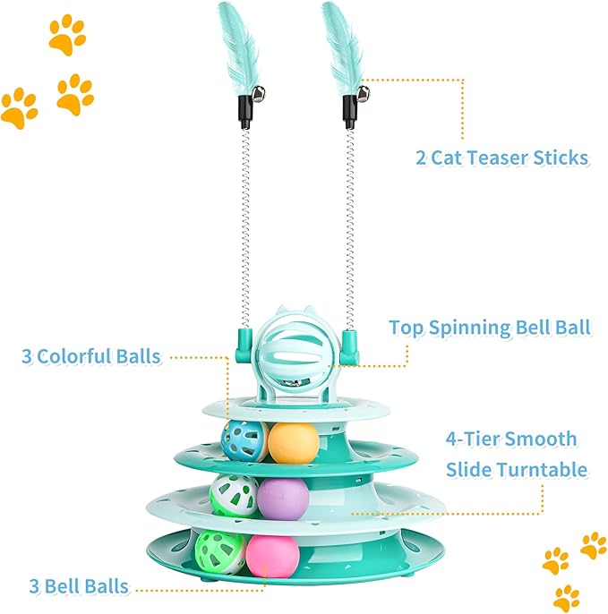 Cat Toy Interactive Pet Plaything for Indoor Kitten Interactive Kitty Puzzle Ball with 2 Cat-Tease (Green)