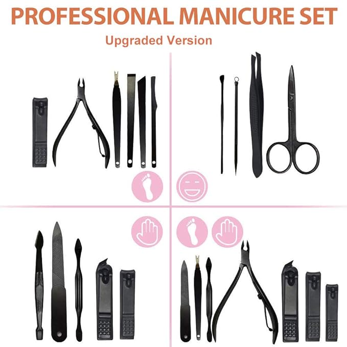 Manicure Set, Pedicure Kit, Nail Clippers, 16 in 1 Professional Grooming Kit Stainless Steel, Toenail Tools with Luxurious Brown Leather Travel Case for Men Women Upgraded Version