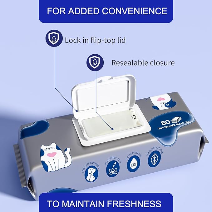 MIOSSZI Extra Thick Dog Cleaning Wipes for Paws and Butt Dog Wipes Cleaning Deodorizing Pet Wipes for Dogs & Cats Puppy Wipes for Dogs Grooming Wipes 80 pcs