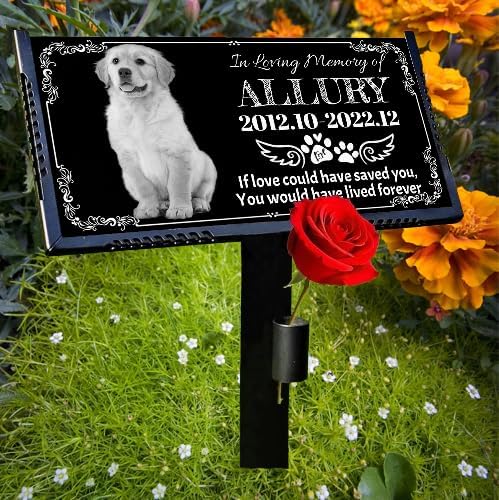 Dog Headstone,Pet Memorial Stone,Black Granite Memorial Garden Stone Engraved with Photo,Pet Headstones Personalized Pet Memorial Stones for Dog,Cat Tombstone (Dog Headstone)