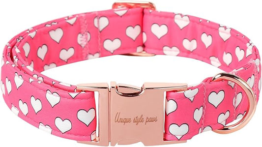 Unique style paws Dog Collar Metal Buckle Collar for Valentine's Day Gift Pink Heart Love for Small Medium Large Boys Girls Dogs