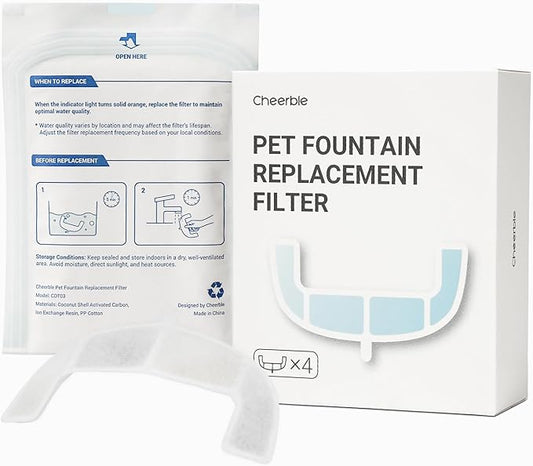 Cheerble Pumpless Cat Water Fountain, 2L/67oz Automatic Pet Fountain, Elfin E1 Lite Cat Fountain for Drinking, MagDrive™ Technology, Continuous Flow Mode, BPA-Free (White, 4 Filters)