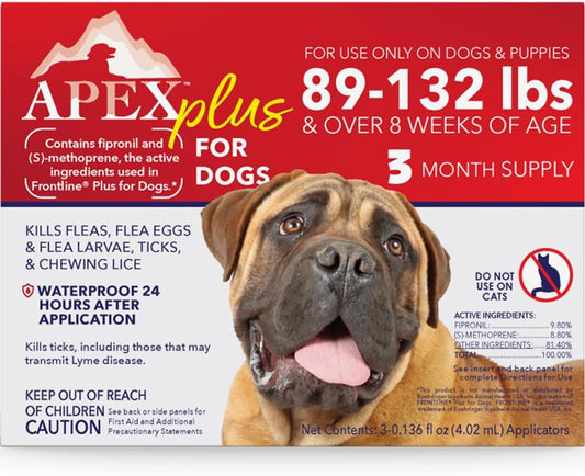 Apex Plus Flea and Tick Prevention for Dogs | X-Large (89-132 lbs) | 3-Month Supply | Dog Flea and Tick Treatment | 24-Hour Activation, Waterproof, 30-Day Protection