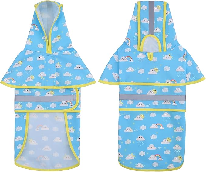 HDE Dog Raincoat Jacket Reflective Adjustable Hooded Pet Poncho Rain Coat with Leash Hole for Small to X-Large Dogs Cartoon Storm - L