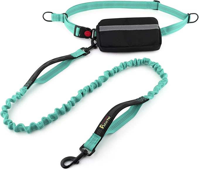 Plutus Pet Hands Free Dual Handle Retractable Bungee Leash with Reflective Stitches, Adjustable Waist Leash for Dog Walking Running Jogging, Medium Large Dogs
