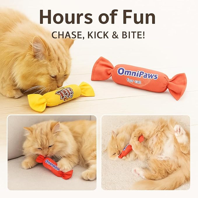 Catnip Candy Toys for Indoor Cats – 3-Pack Crinkle Cat Toys with Catnip Pouches, Durable Canvas & Soft Filling, Cat Chew Toys for Kittens & Adults (Mix Color)