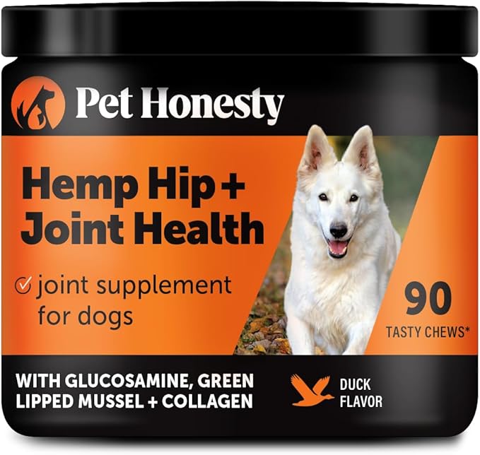 Hemp Hip & Joint Supplement for Dogs - Hemp Oil & Powder - Glucosamine Chondroitin for Dogs, Turmeric, MSM, Green-Lipped Mussel, Supports Mobility, May Reduce Discomfort (Duck)