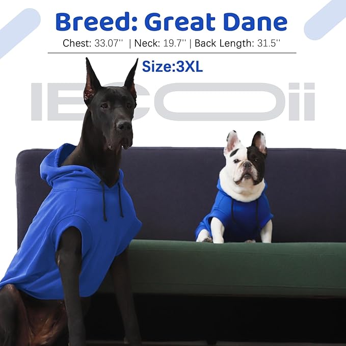 IECOii Large Dog Hoodie,Large Dog Sweater with Hood,Breathable Hooded Sweatshirt for Dogs,Pet Sweatshirt Outfit for Dogs Boy and Girl, Dachshund,French Bulldog Hooded Clothes,Blue,L(No Fleece Lined)