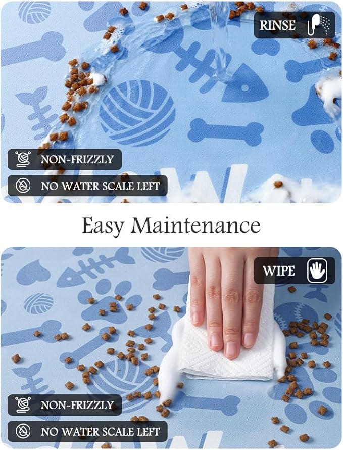 Pet Feeding Mat-Absorbent Dog Mat for Food and Water Bowl-No Stains Quick Dry Water Dispenser Mat-Dog Accessories Pet Supplies-Bowl for Messy Drinkers（Bone,12"x19"