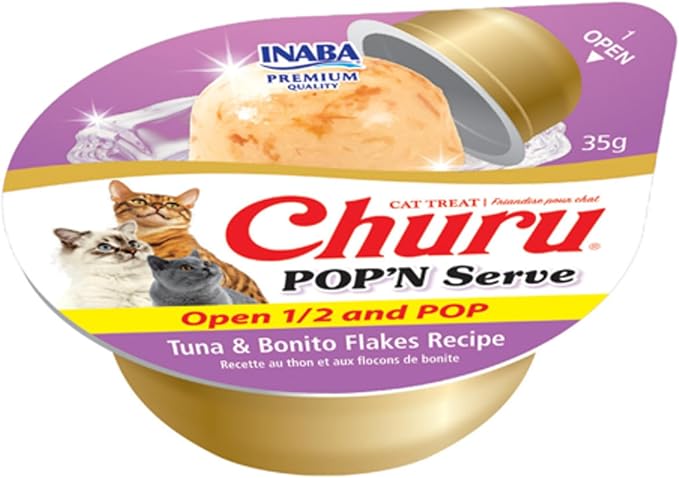 INABA Churu Pop'N Serve Jelly Cat Treat with Vitamin E & Taurine, 1.2 Ounce Cup, 8 Cups, Tuna & Bonito Flakes Recipe
