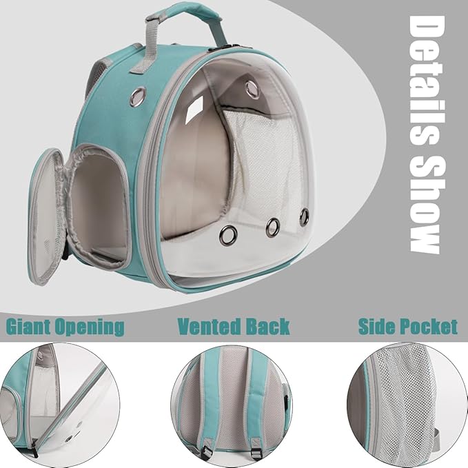 Small Bird Travel Backpack Carrier Cage, Backpack to Transport Backpack Carrier with Clamp Cups Stand Perch for Parakeet Cockatiel Budgies Vet Carry Book Bag Green