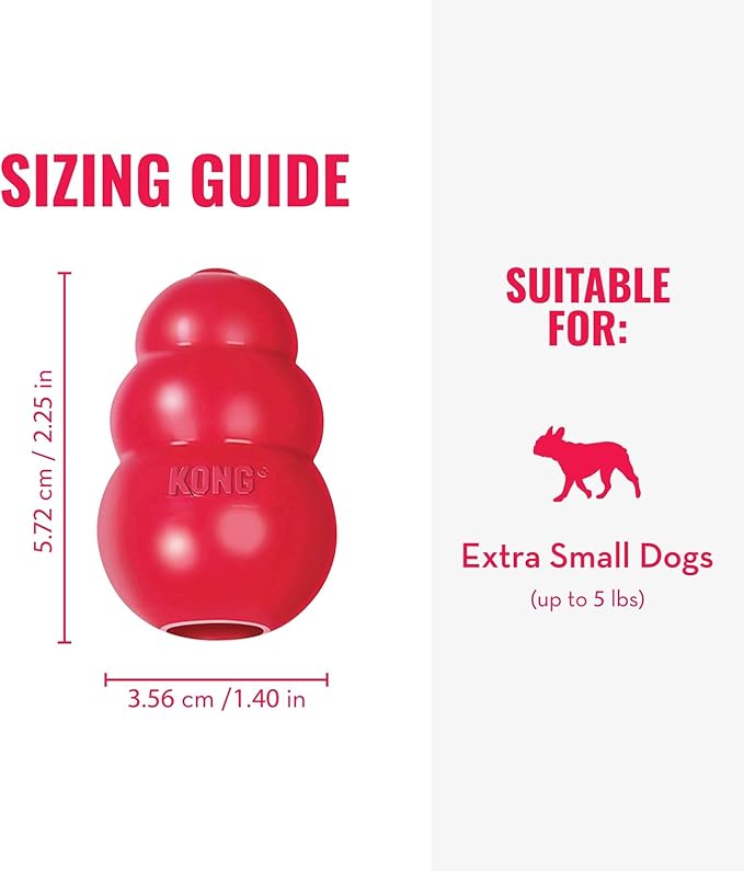 KONG Classic Stuffable Dog Toy - Fetch & Chew Toy for Dogs - Treat-Filling Capabilities & Erratic Bounce for Extended Play Time - Durable Natural Rubber Material - for Extra Small Dogs