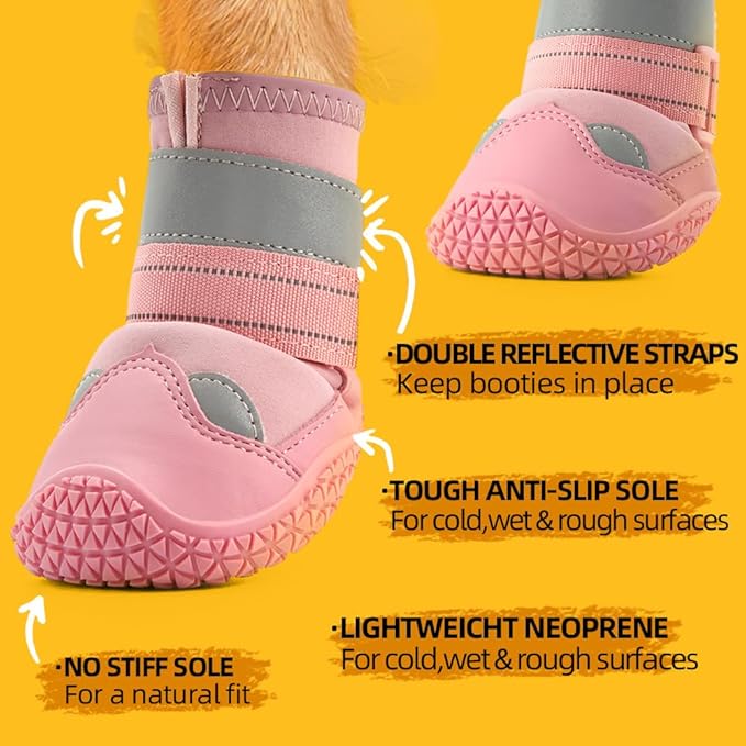 Dog Shoes for Large Dogs, Medium Dog Boots & Paw Protectors for Hardwood Floors, Outdoor Dog Booties for Hot Pavement Winter Snow Hiking, Waterproof Dog Shoes with Reflective Strips Size 3