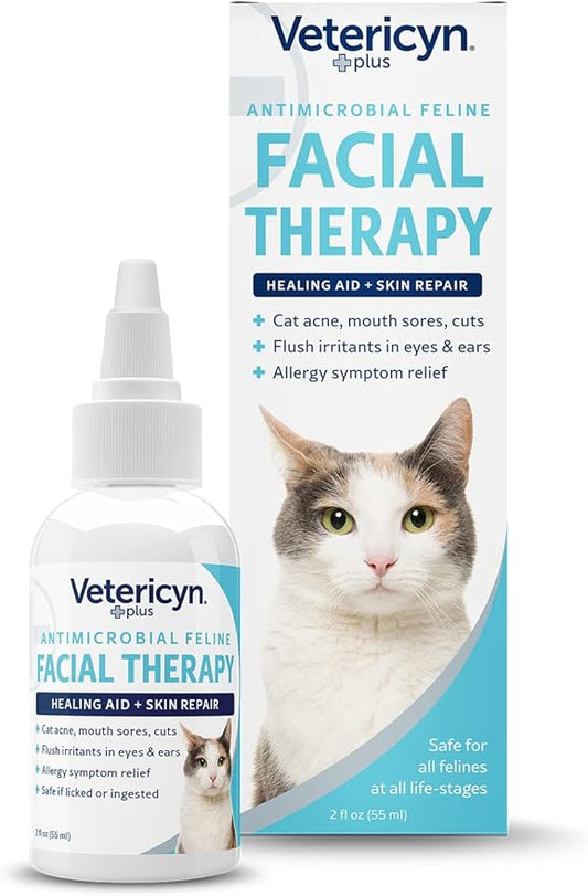 Vetericyn Plus Feline Facial Therapy | Healing Aid and Skin Repair for Different Cat First Aid Needs, Including Cat Acne, Cat Ear and Eye Problems. 2 Ounces
