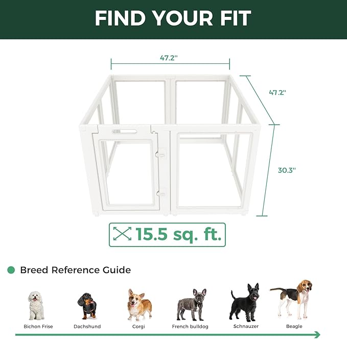 FXW AuraSpace Acrylic Indoor Dog Playpen for Small and Medium Dogs, 30 Inch, 8 Panels, White