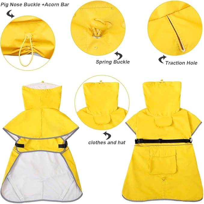 Dog Raincoat Waterproof Dog Rain Coat with Hoodile, Reflective Adjustable Lightweight Pet Rain Jacket for Medium Large Dogs(Yellow, 4XL)