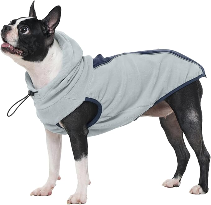 IECOii Small Dog Sweater, Turtleneck Dog Sweatshirt Stretchy Pullover Fleece Sweater for Fall Winter, Reflective Pullover Dogs Hoodie for Small Dogs Girl Boy, Boston Terrier, French Bulldog, Blue, M