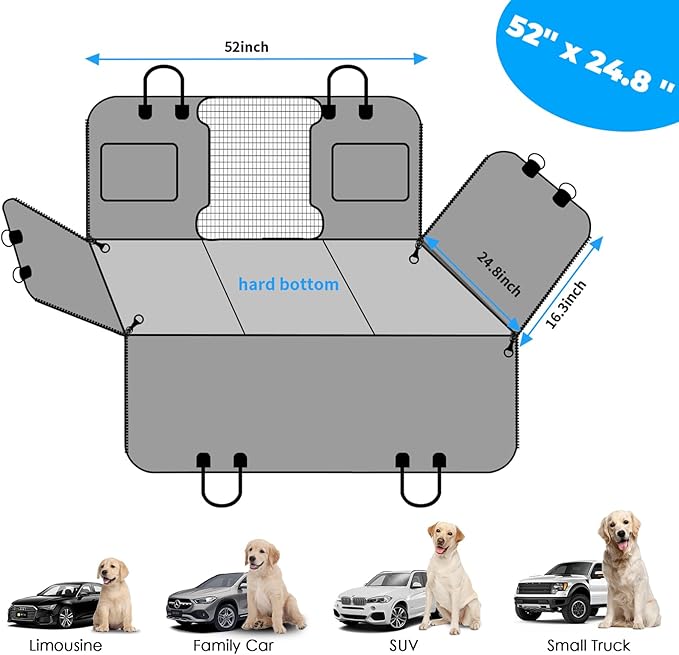 URPOWER PU Leather Back Seat Extender for Dogs – Hard Bottom Dog Car Seat Cover Holds 400 lbs, Anti-Scratch & Waterproof Dog Hammock for Cars, SUVs & Small Trucks, Dogs Car Bed Pet Backseat Protector