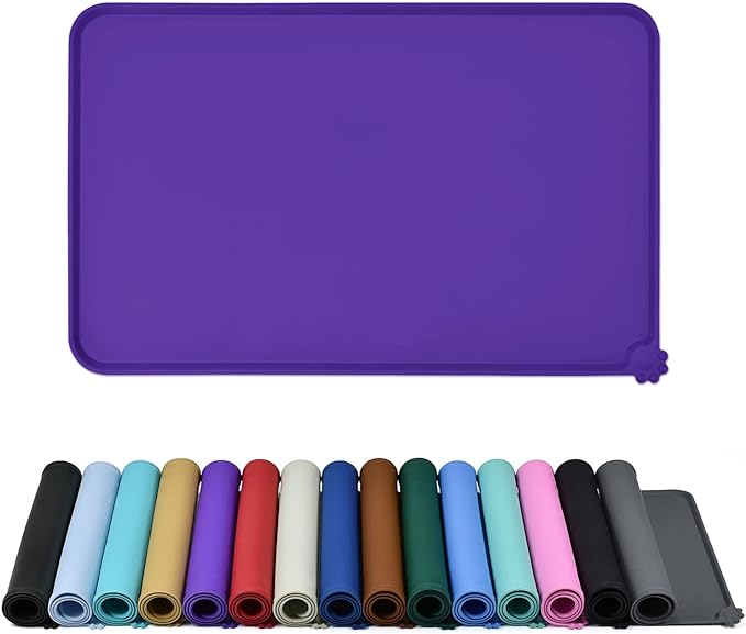 Waterproof Pet Feeding Mat with High Raised Edges, Heavier and Thicker Placemats for Cat Dog Water Bowl with BPA Free, Dogs Cats Food Mats for Messy Drinkers to Prevent Spill and Protect Floors