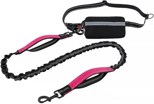 Plutus Pet Hands Free Dog Leash, Soft Padded Dual Handle Retractable Bungee Leash with Reflective Stitches, Adjustable Wasit Leash for Dog Walking Running Jogging, for Medium Large Dogs