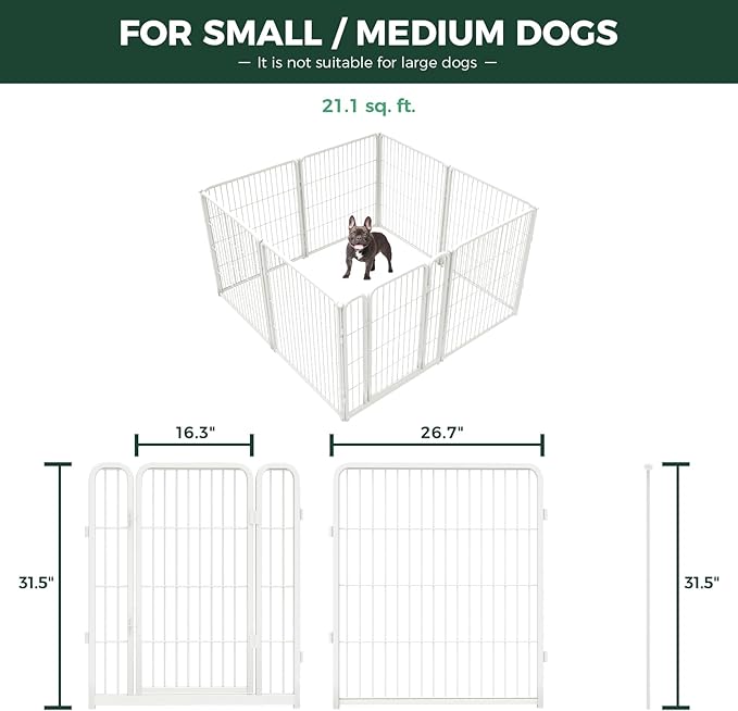 FXW Homeplus Unleashed Indoor Dog Playpen - Stress-Free and Safe Play, Heavy Duty 32 Inch 8 Panels Dog Pen for Small and Medium Dogs, White│Patented