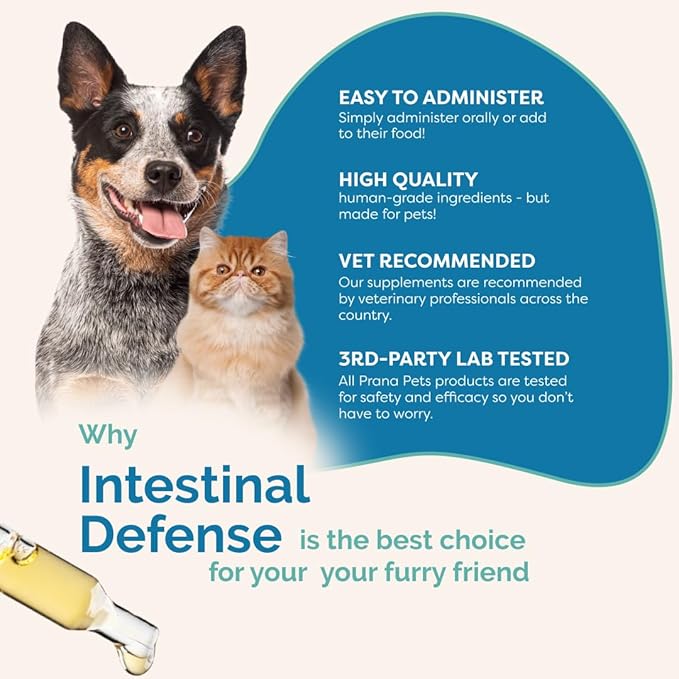 PranaPets Intestinal Defense Supplement for Dogs & Cats | Naturally Helps Digestive Issues in Pets | Herbal Formula