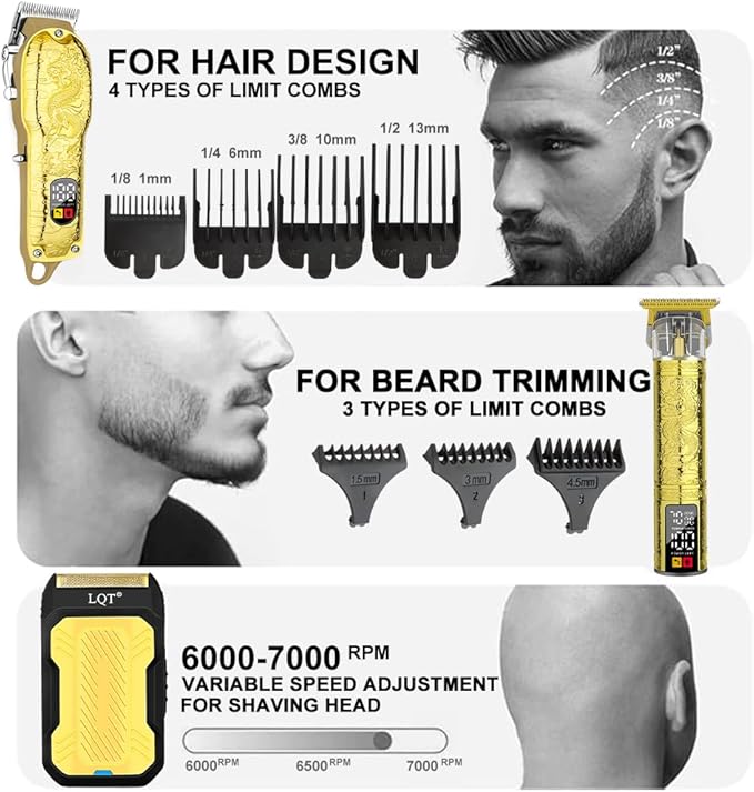 LQT® Professional Hair Clippers for Men, Hair Trimmer Cordless Barber Clippers and Trimmers Set, Hair Cutting Kit for Men Grooming Father Day Gifts