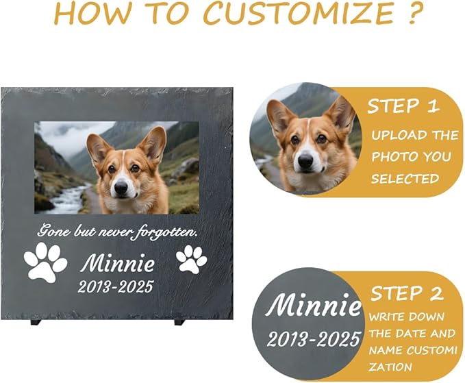 Dog Memorial Gifts for Loss of Dog, Personalized Pet Memorial Stone, Custom Dog Grave Marker with Name & Photo, Sympathy Gifts for Bereaved Pet Owners, Cemetery Decor (Style K)