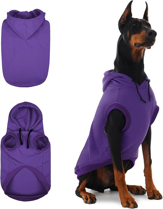 IECOii Dog Sweatshirts for Large Dogs, Basic Dog Hoodie for Large Size Dogs, Pet Pullover Sweatshirt with Hood Lightweight Fall Sweater for Doberman, Pitbull, Labrador, Purple, 2XL (No Fleece Lined)
