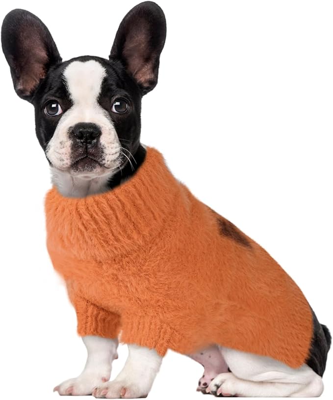 Small Dog Furry Pullover Sweater, Classic Turtleneck Dog Clothes for Cold Weather Cute Warm Pet Clothes for Chihuahua, Bulldog, Dachshund, Pug Orange X-Large