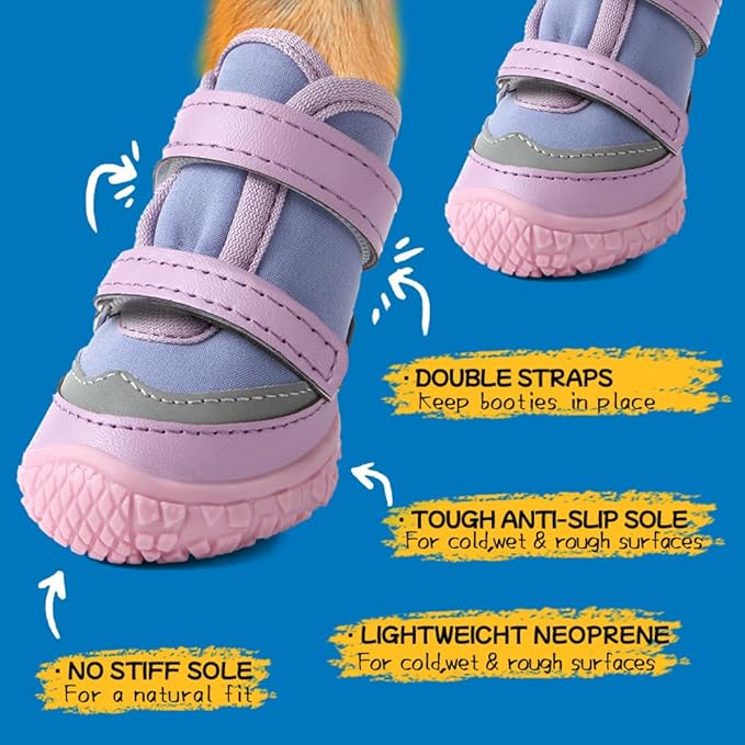 Dog Shoes for Small Dogs, Breathable Dog Boots Paw Protector for Hot Pavement Winter Snow, Dog Booties with Reflective Strips Rugged Anti-Slip Sole for Hardwood Floors Outdoor Walking Purple Size 3