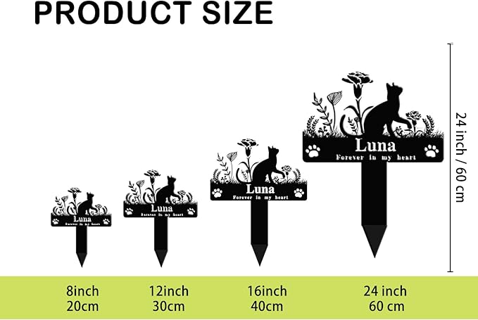 Custom Cat Grave Marker Cat Burial Stake, Personalized Butterfly Flowers Cat Memorial Garden Stake, Metal Cat Memorial Plaque for Outdoors, Customized Pet Headstone