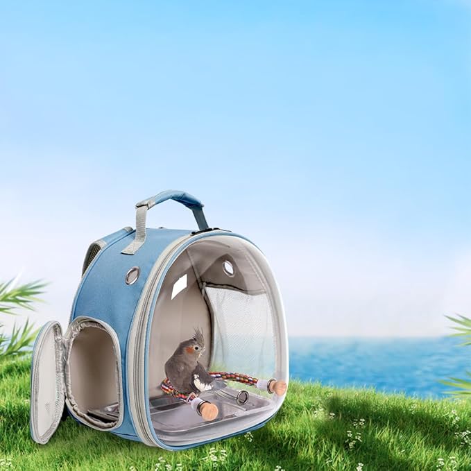 Small Bird Travel Backpack Carrier Cage, Backpack to Transport Backpack Carrier with Metal Tray Stand Perch for Parakeet Cockatiel Budgies Vet Carry Bag