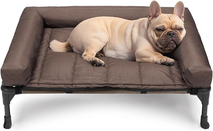 Veehoo Cooling Elevated Dog Bed Add Removable Waterproof Bolster Cushion Mat, Raised Pet Cot with Breathable Teslin Mesh, No-Slip Feet, Dog Sofa Bed for Indoor Outdoor, Medium, Brown CWC2331B