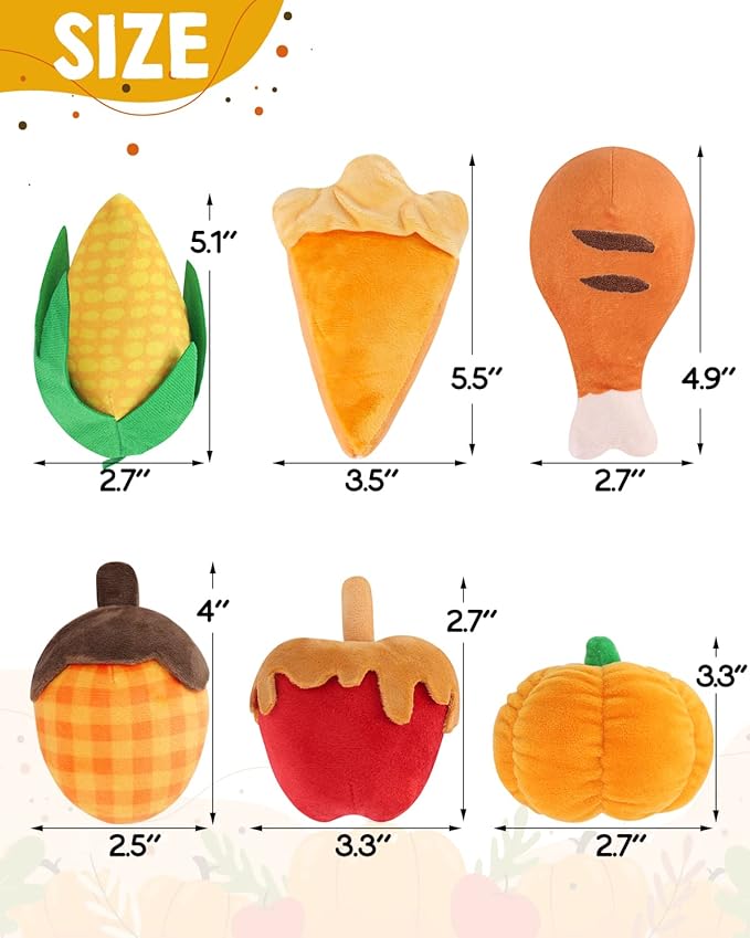 CiyvoLyeen 6pcs Thanksgiving Catnip Toys Plush Cat Chew Bite Resistant Toys Interactive Boredom Relief Teeth Cleaning Kitten Toys for Fall Thanksgiving Cat Lover Gift