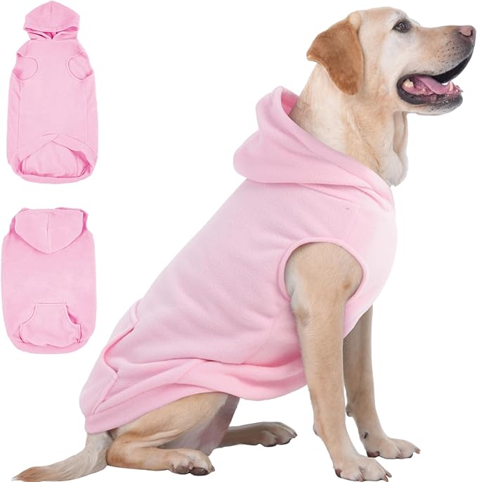 IECOii Dog Sweatshirt for Large Dogs, Hooded Fleece Vest with Leash Hole, XXXL Dogs Sweater for Giant Breed,Warm Polar Fleece Large Dog Hoodie for Fall Winter,Labrador,Doberman, Pink, 3XL