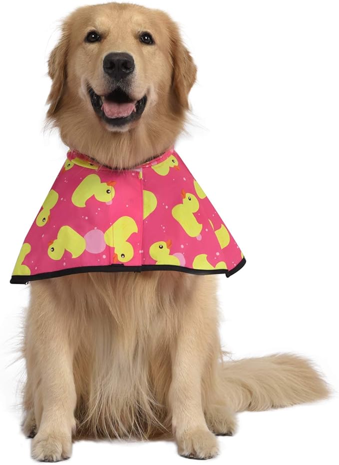 HDE Dog Raincoat Jacket Reflective Adjustable Hooded Pet Poncho Rain Coat with Leash Hole for Small to X-Large Dogs Pink Ducks - L