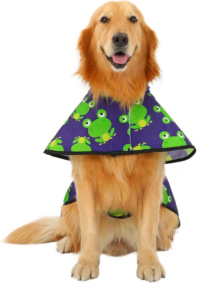 HDE Dog Raincoat Jacket Reflective Adjustable Hooded Pet Poncho Rain Coat with Leash Hole for Small to X-Large Dogs Frogs - L