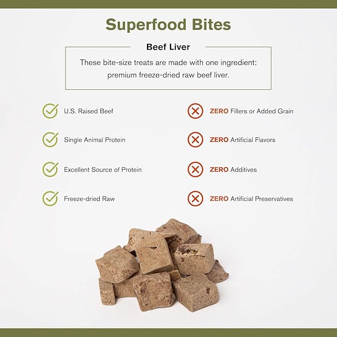 Superfood Bite, Freeze-Dried Raw Dog Treats - Protein Rich, Train & Reward, Traceable Single Ingredient by Katherine Heigl (4 Ounce (Pack of 4) Beef Liver)
