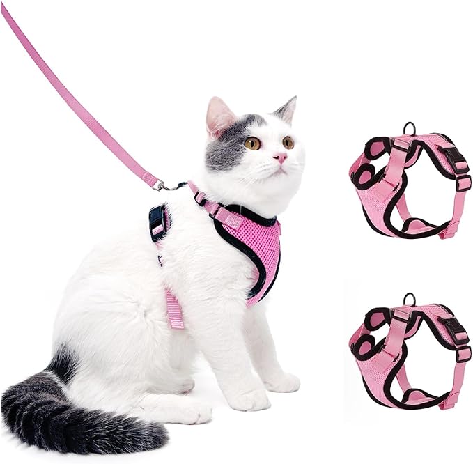 Luxelle 2 Pack Escape-Proof Cat Harness and Leash Set for Walking – Adjustable No Pull Soft Vest with Easy-Wear Buckle, Reflective Straps, Breathable Mesh – Outdoor Travel Harness for Cats & Kittens
